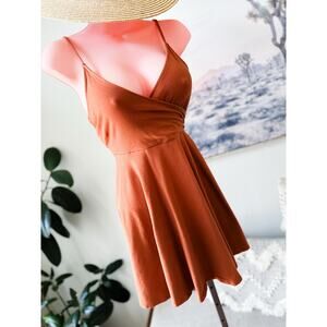 Sedona sunset sultry plunge fit + flare skater twirl mini dress L